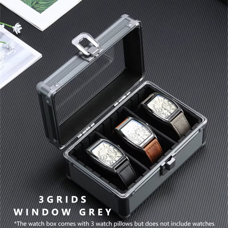 Practical 3 Slot Watch Box Aluminum Alloy Watch Display Case Glass Top Watch Case Watch Storage Box