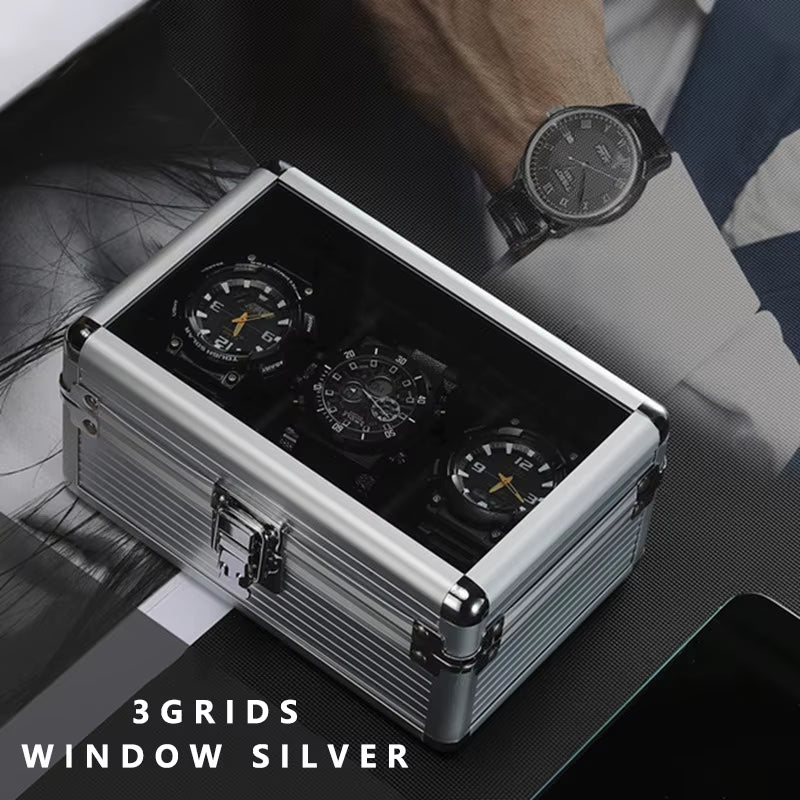 Practical 3 Slot Watch Box Aluminum Alloy Watch Display Case Glass Top Watch Case Watch Storage Box